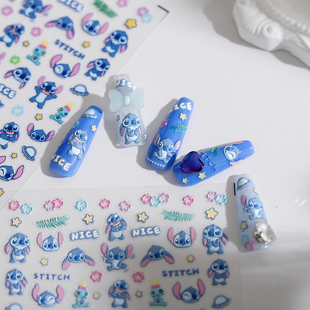 1PCS New Cute Cartoon Stitch 5D Nail Stickers Nail Art Decoration